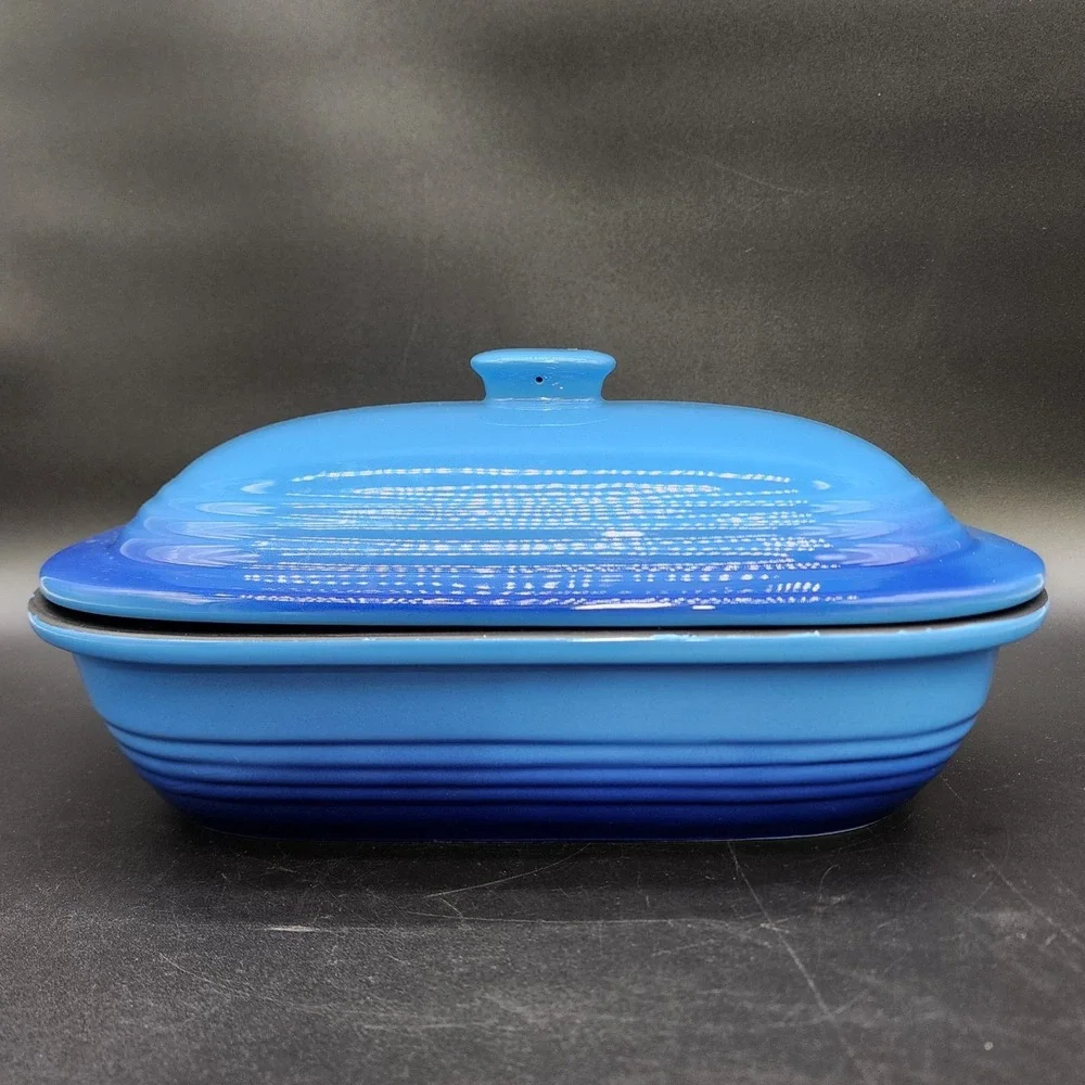Unbranded Blue  Rectangular Casserole Dish Lidded Stoneware Non-stick Coating